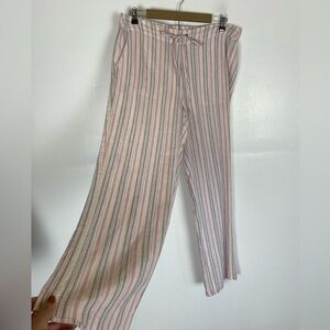 For Cynthia Linen Blend Pull On Pants Size L Striped Pink Wide Leg Pockets